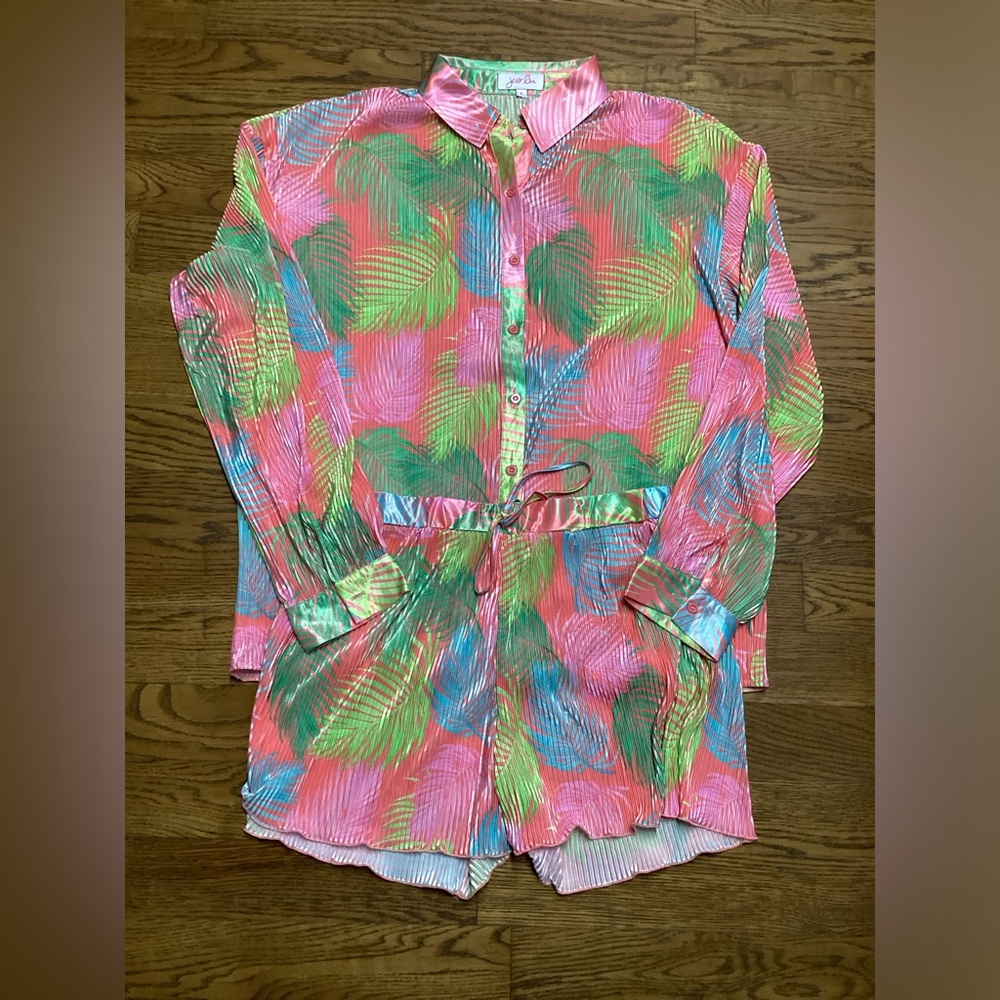 Jess Lea Malibu Sunset pleated short and top coord resort wear vibrant neons. LG - Picture 8 of 16